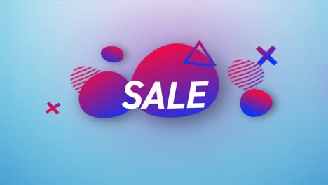 Animation-of-sale-text-over-colorful-shapes-on-blue-background