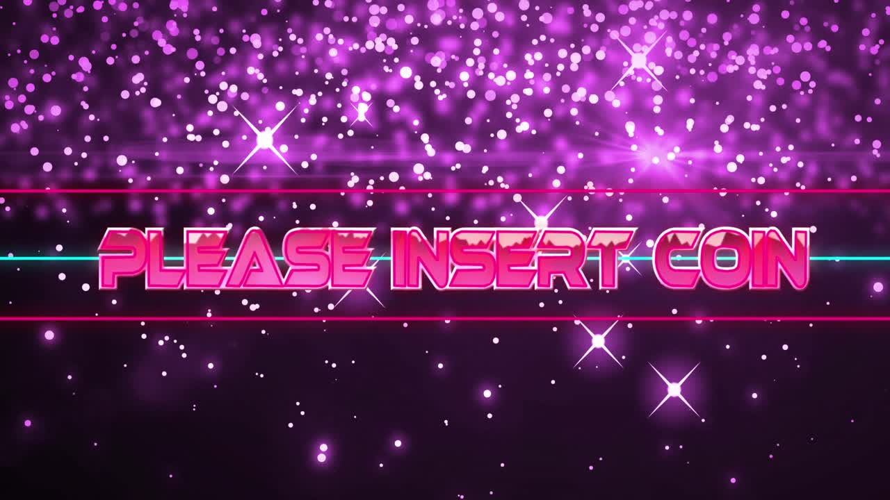 검은 바탕에 밝은 반점 위에 동전 텍스트를  ⁇ 입하십시오의 애니메이션