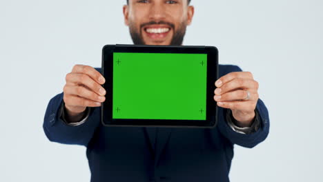 tableta, presentación y pantalla verde con cara