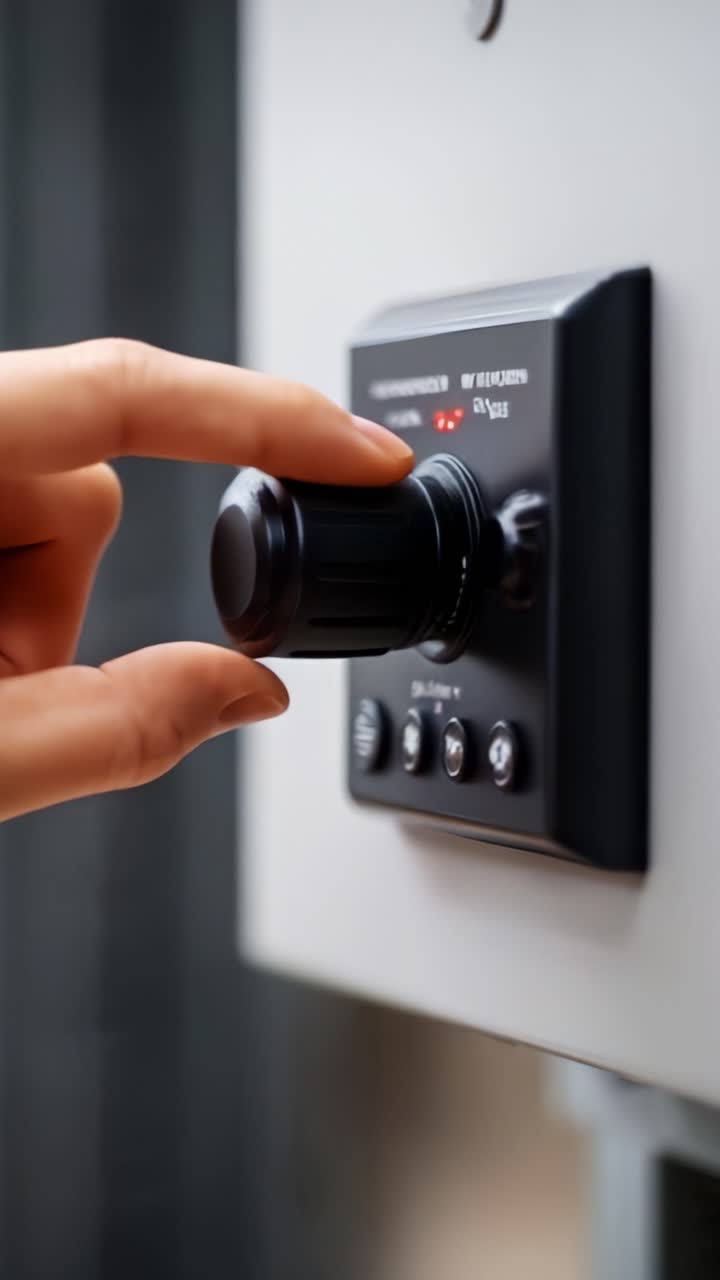 Regolazione della manopola di controllo di un dispositivo con un dito: attenzione alla precisione nel funzionamento e nell'interazione con la tecnologia in un ambiente moderno