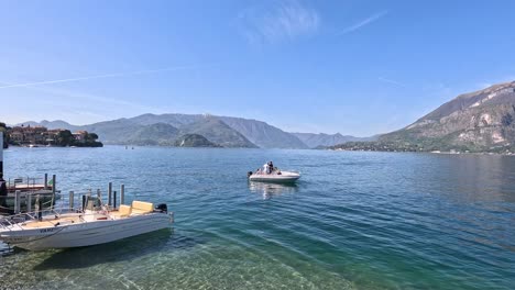 boat moving on lake como in lombardy