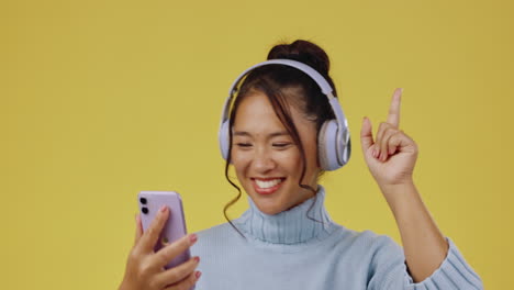 music dance, phone and woman listening to sound