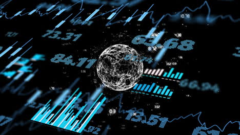 animation of financial data processing over globe with connections