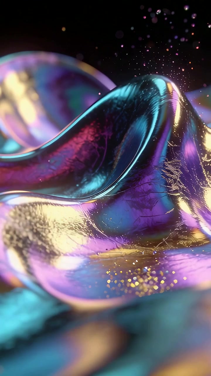 Vertical video: Pulling back camera revealing metal mound in studio, glitter rising to study light