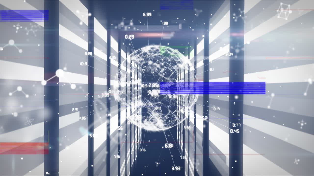 데이터 처리의 애니메이션과 파란색 배경의 지구