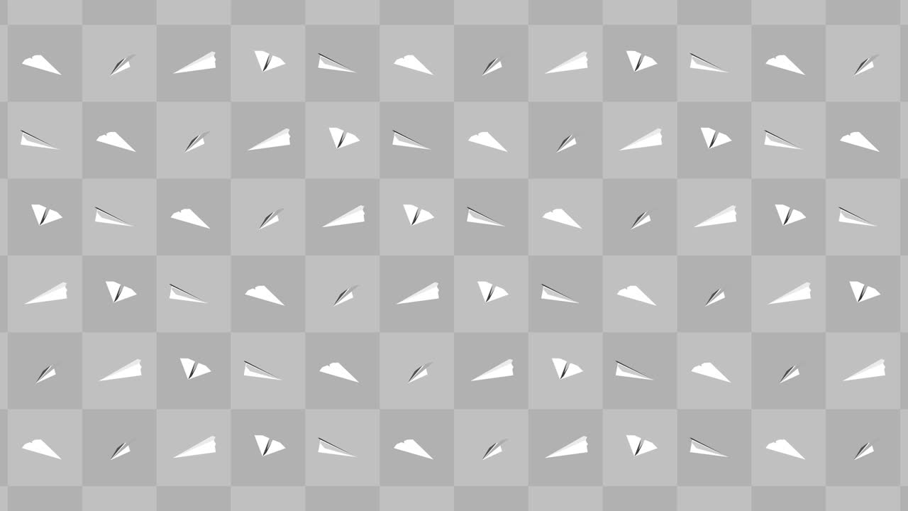 손으로 만든 종이 비행기 컬렉션: 회색 바탕에 흐르는  종이 비행기의 루프 애니메이션, 비즈니스 연결 개념, 오리가미 비행기 비행.