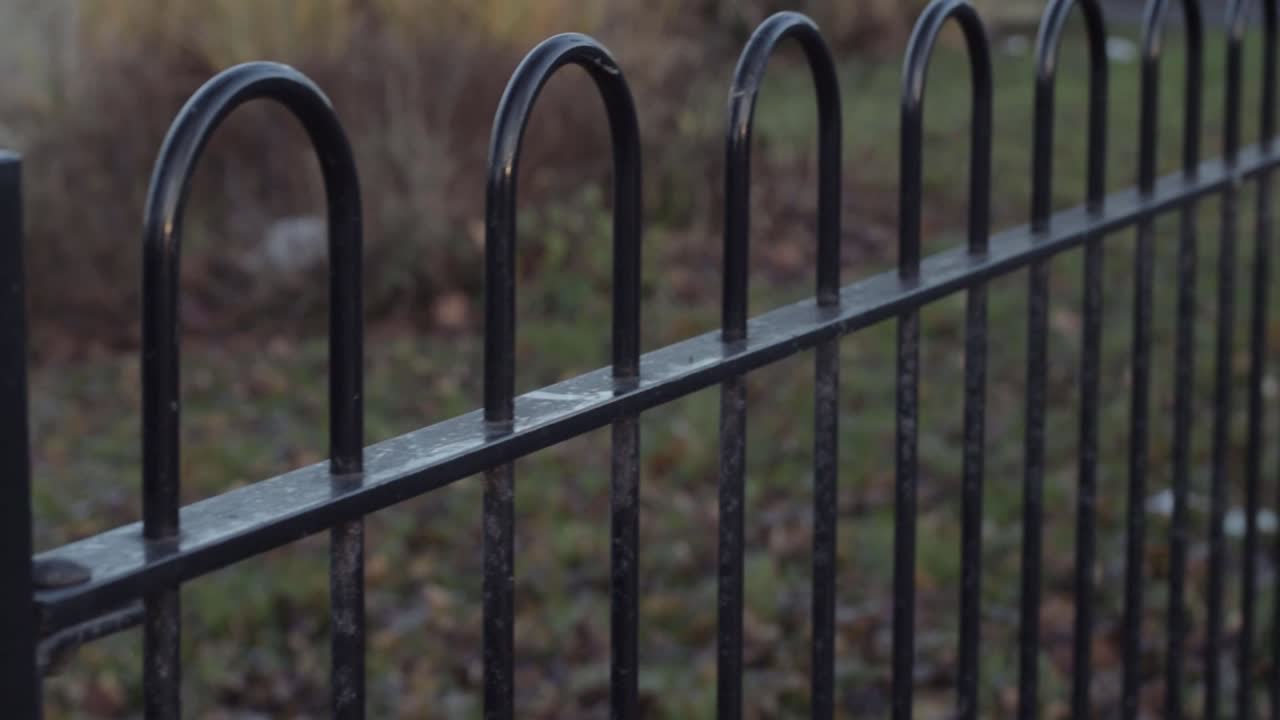 Metal railings along urban street