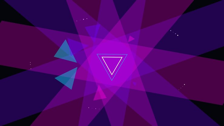 Abstract Motion Graphics with Rotating Purple Triangles and Light Beams