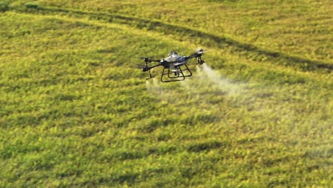 a dji agricultural drone sprays fertilizer on crops as it moves through the air in texas