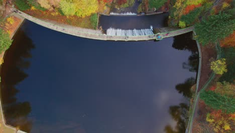 Karpacz,-Poland,-Łomnica-Dam-drone-top-down-view,-autumn-scenery