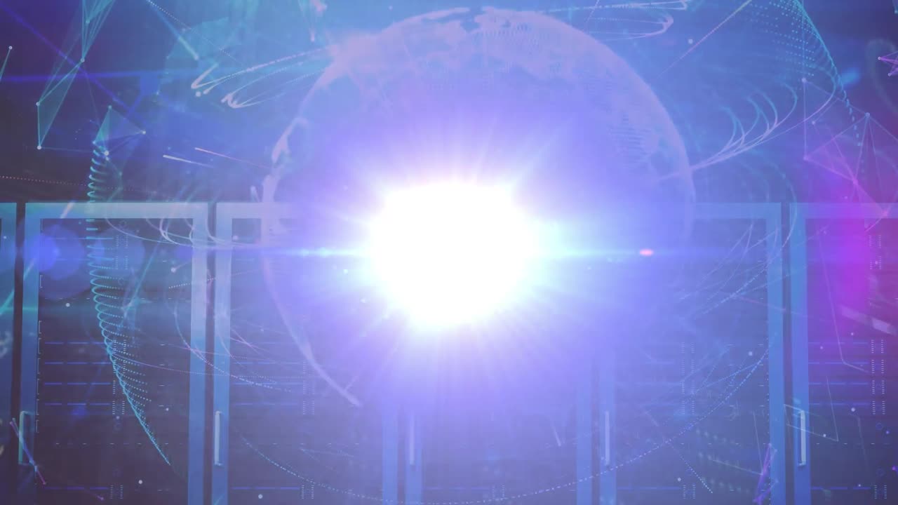 서버 방 위의 지구와 빛의 반점의 애니메이션