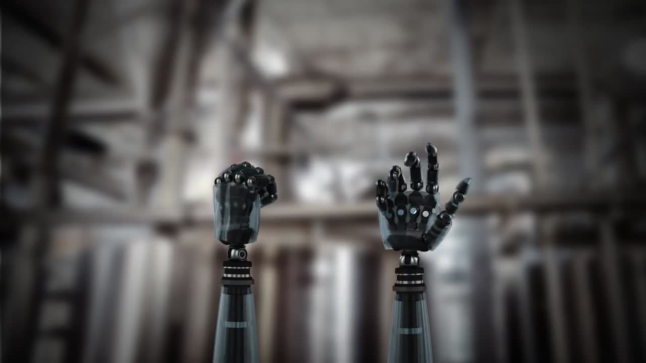 manos robóticas y un fondo industrial borroso