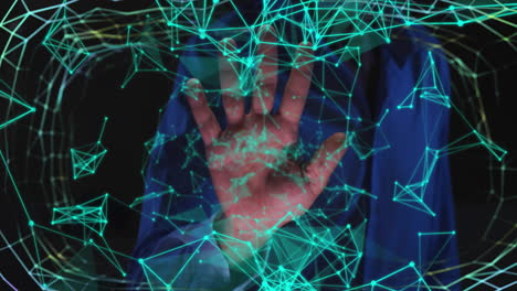 animación del control biométrico manual, las conexiones y el procesamiento de datos sobre un fondo oscuro