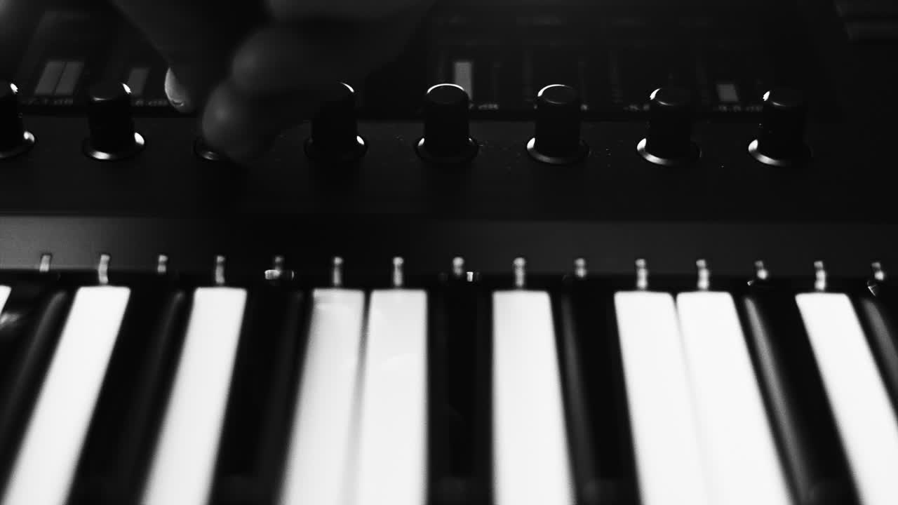 Close-up view of a midi keyboard