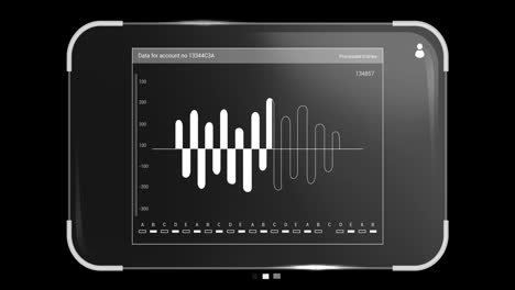 animación del procesamiento de datos en pantalla sobre fondo negro