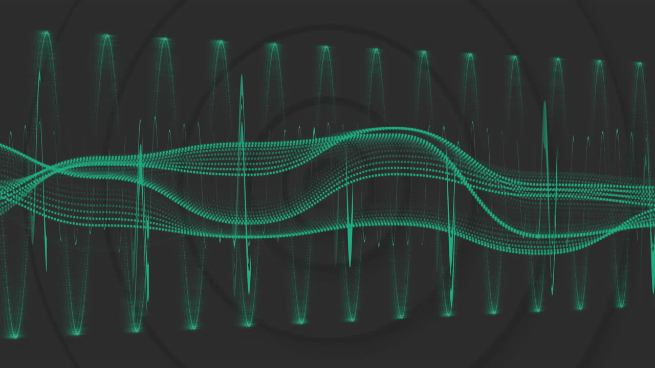 зеленые звуковые волны и частотные полосы анимация на черном фоне