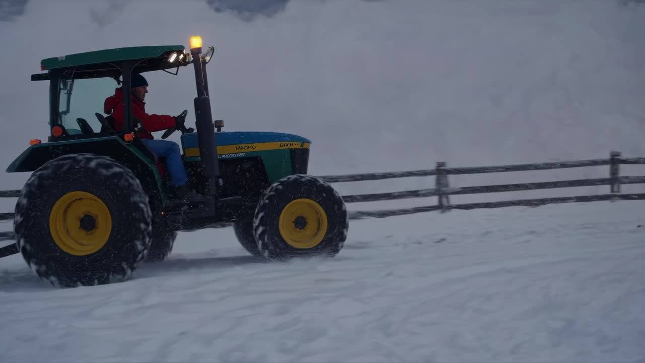 Farmer Removing Snow with Tractor
