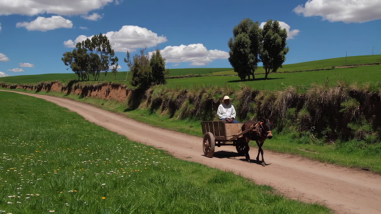 Man Working in a Field with a Horse-Drawn Cart