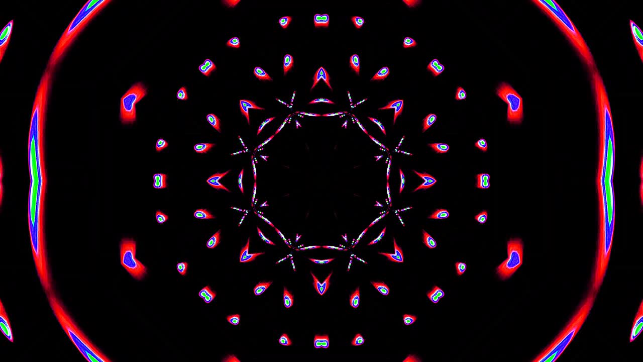 Bellissimo caleidoscopio astratto e brillante, luce colorata e scintillante con movimento fluido