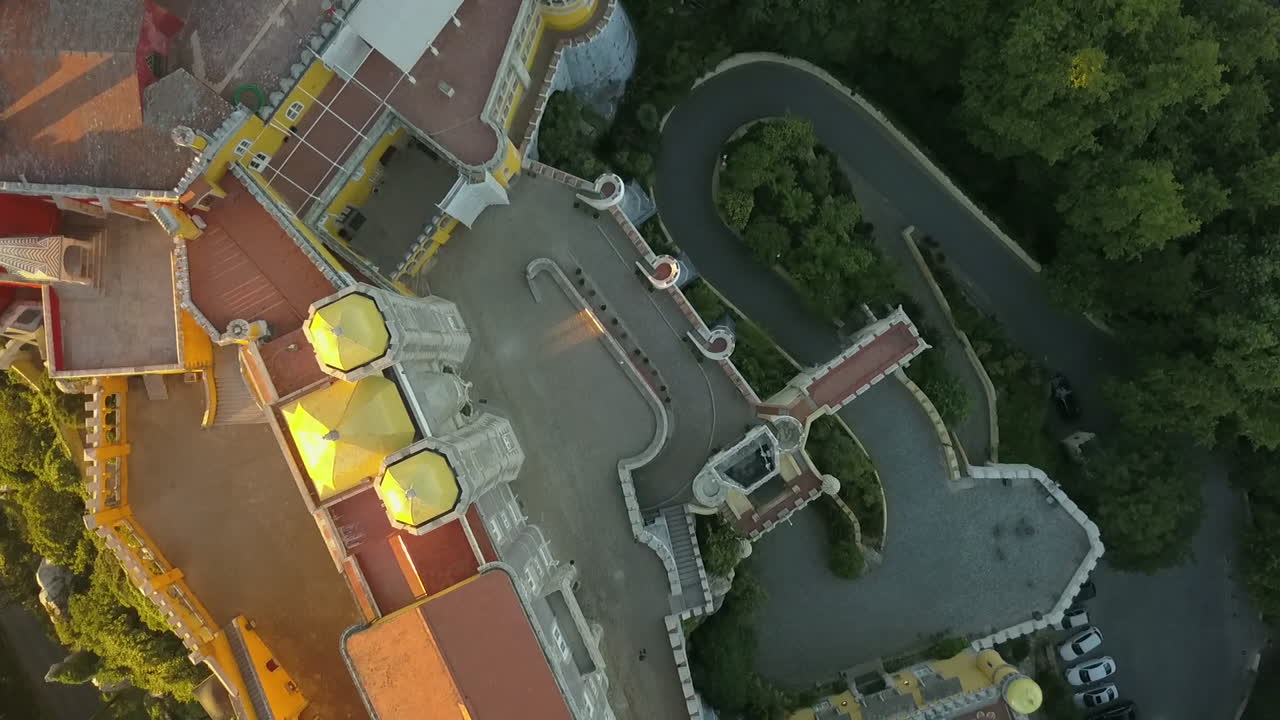 Aerial view of a castle and its surroundings