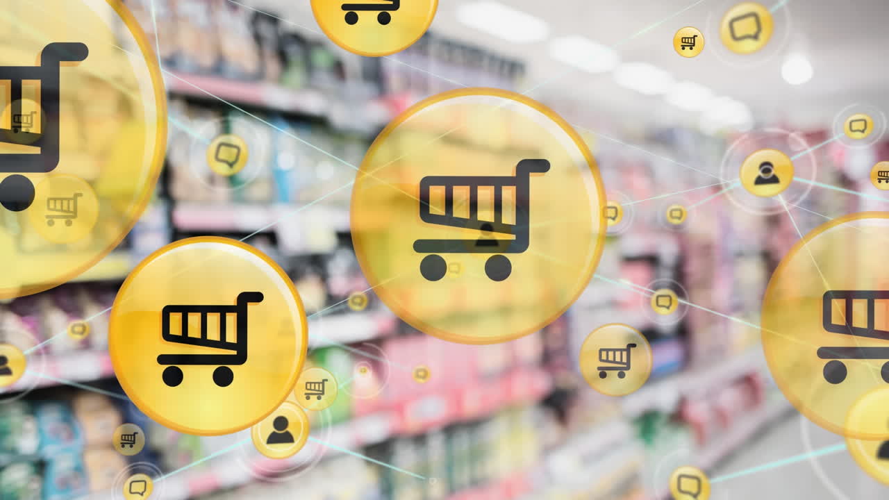 쇼핑 아이콘을 통해 쇼핑 연결 네트워크의 애니메이션