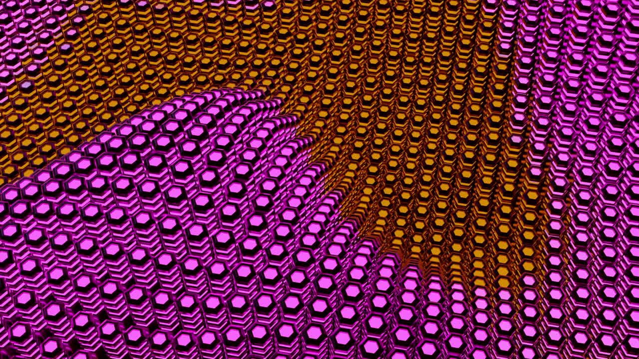 Abstract geometric pattern with hexagons in orange and pink colors