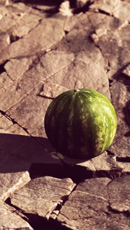 a whole watermelon on a rocky surface