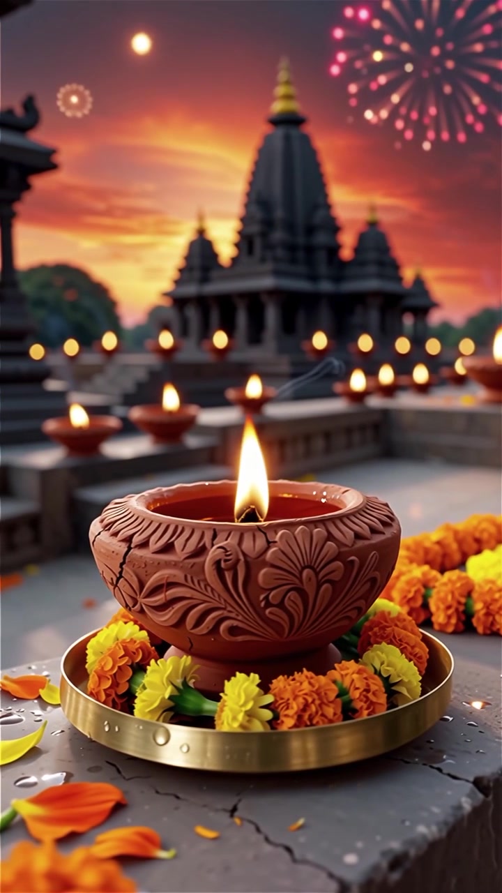 Diwali Festival Background with Lanterns and Traditional Diyas Decorations