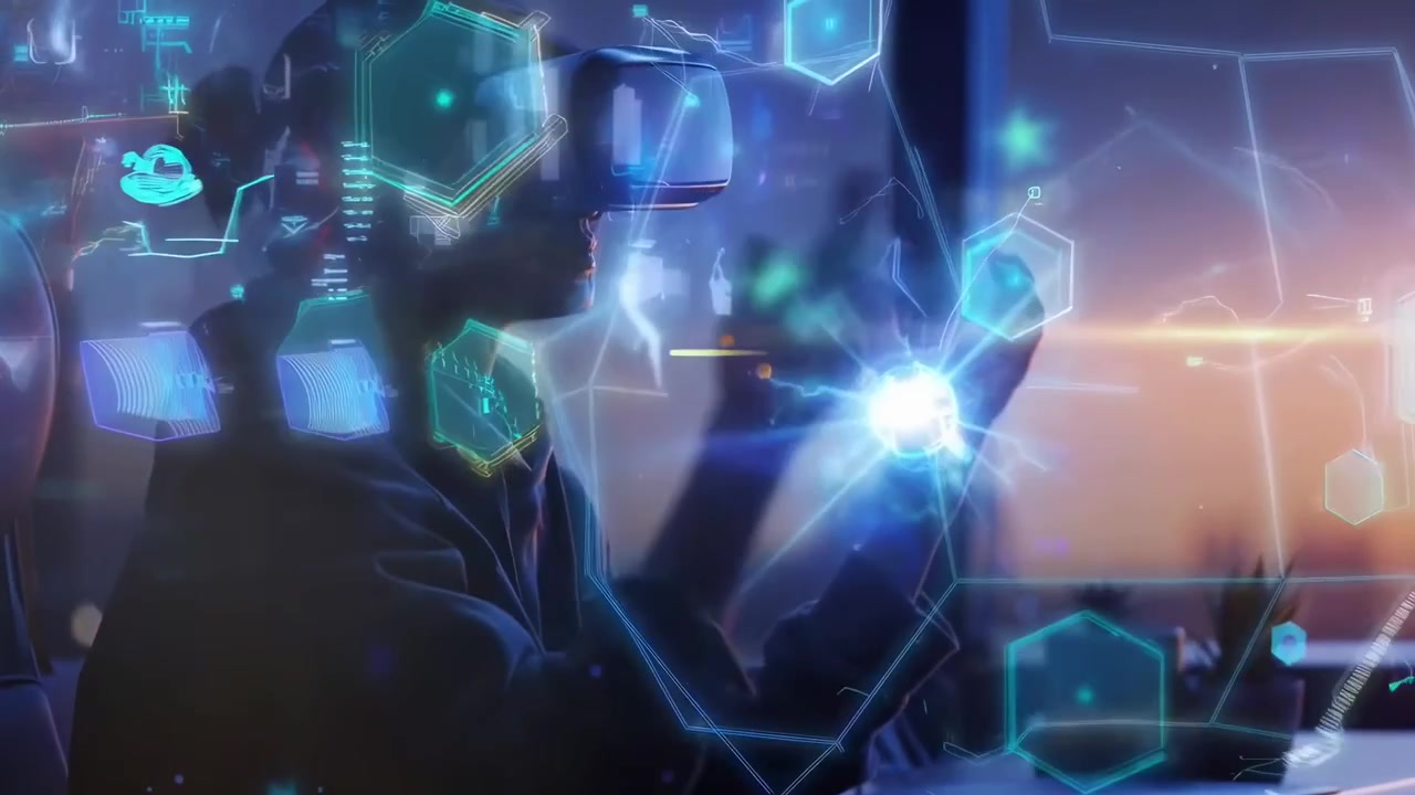 Person Using Virtual Reality Headset to Interact with Digital Data