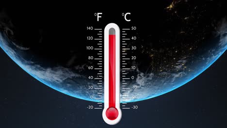 Animation-Eines-Digitalen-Thermometers-über-Dem-Globus