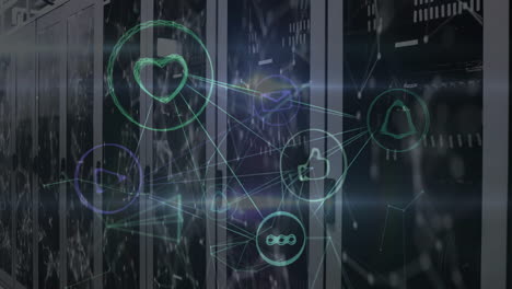 animation of digital icons and data processing over computer servers