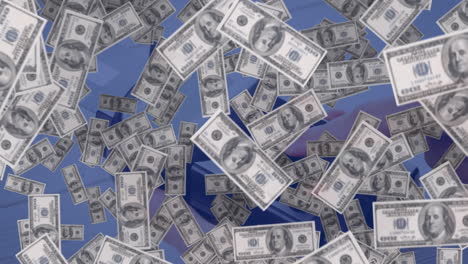 animation of american dollar bills falling over payment terminal