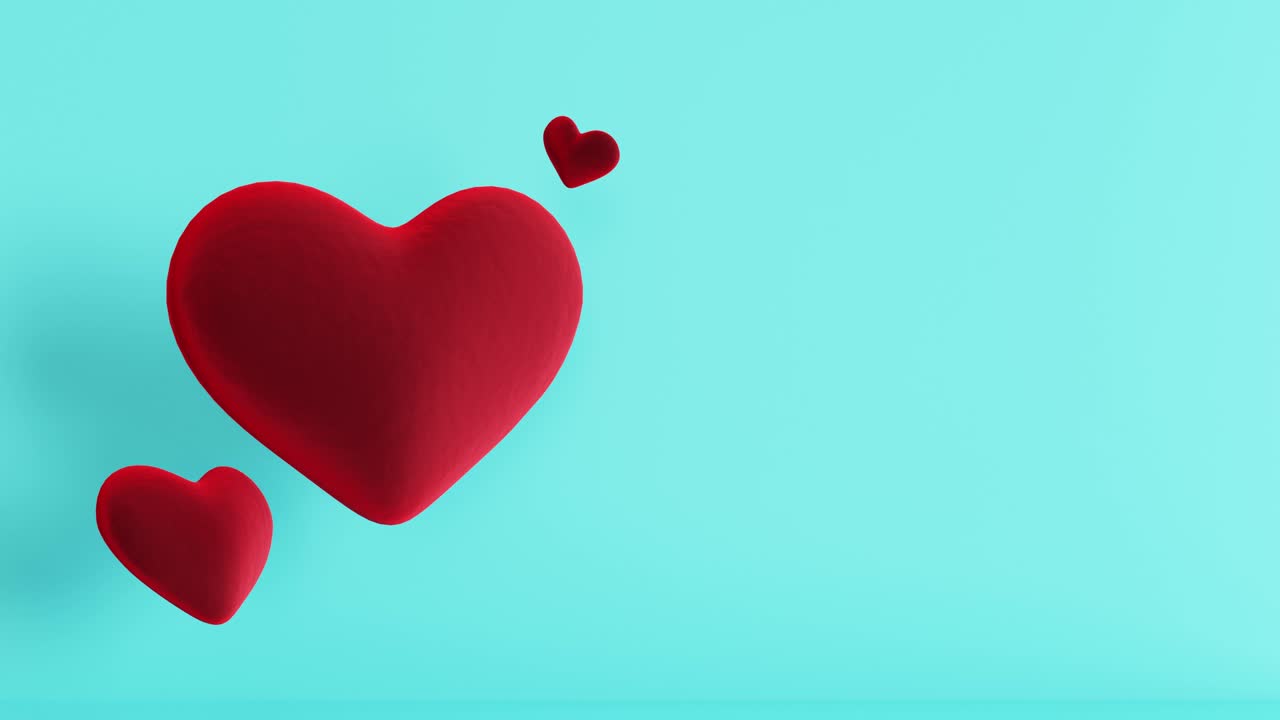 Hearts floating in the air with blue background, 3d animation