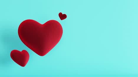 hearts floating in the air with blue background, 3d animation