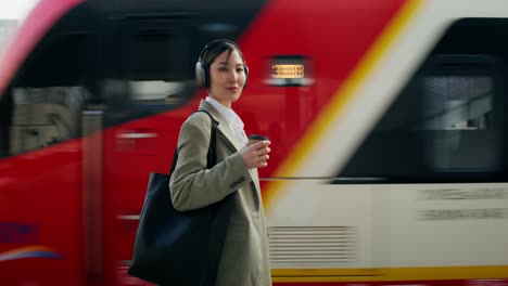 woman commuting at train station