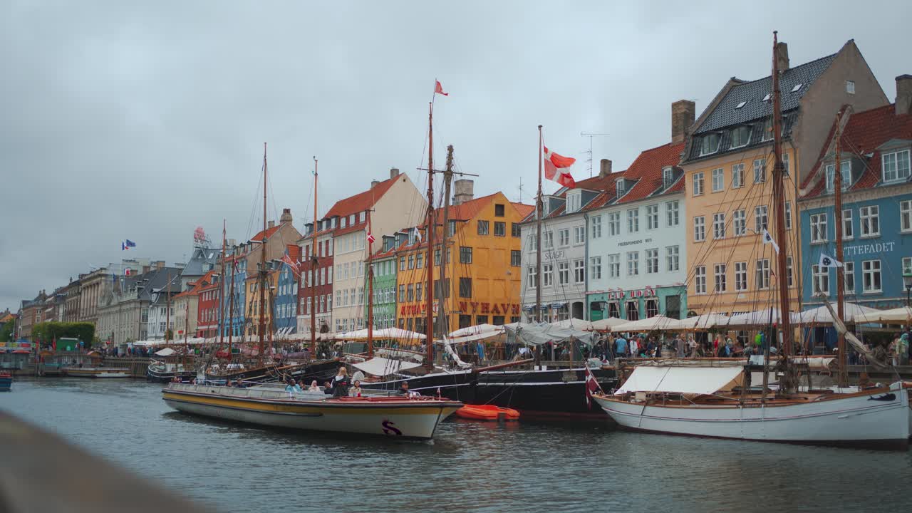 Nyhavn Copenhagen historic city center, Denmark. Colorful traditional houses along harbor. Tourism sightsseeing.