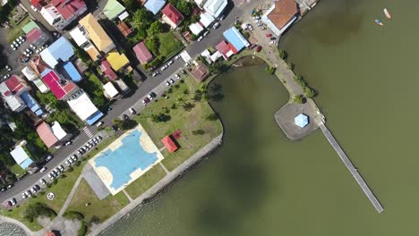 Vertical-top-view-by-drone-of-le-robert-in-Martinique.-Sunny-day,-medium-altitud