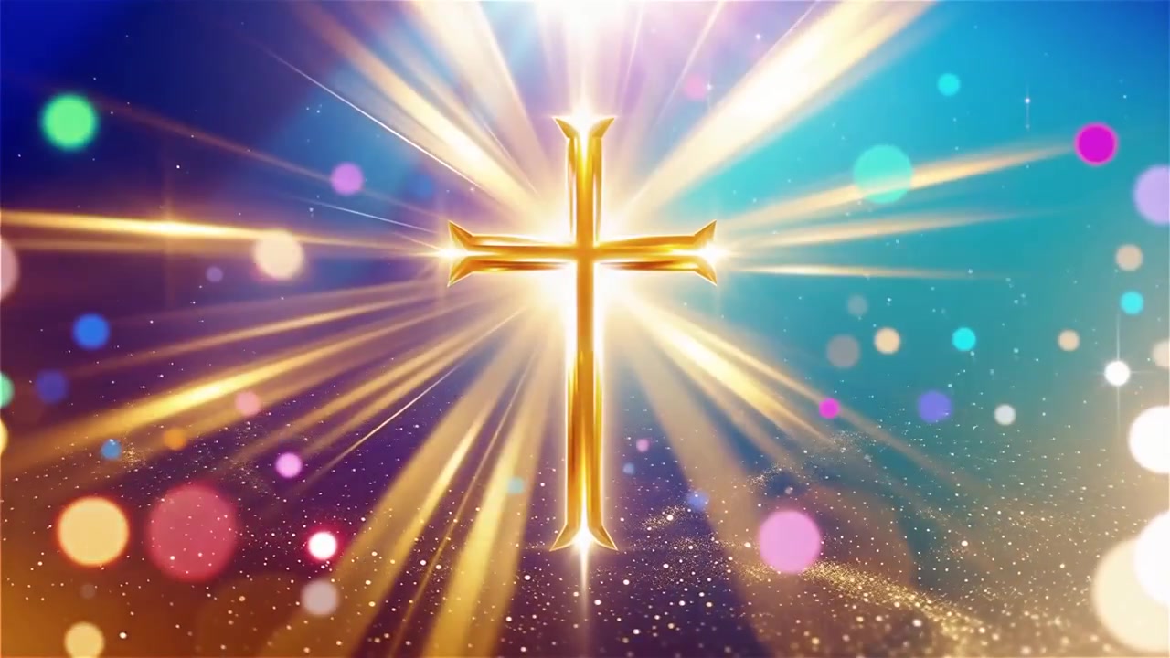 キリスト教の十字架と神聖な光が輝く礼拝用背景。