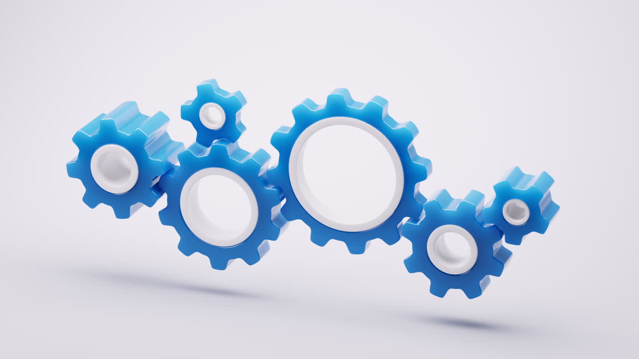 Mechanical gears with blue glass material, 3d rendering