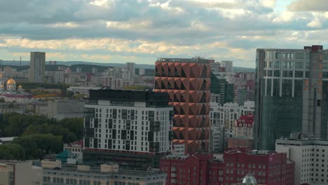 cityscape with modern and traditional buildings