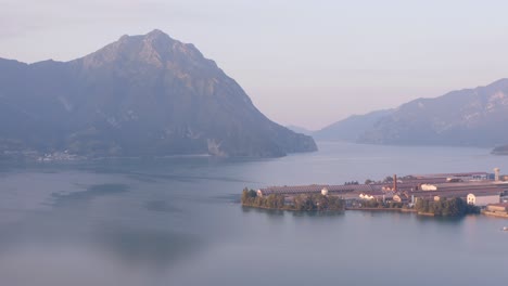 Wonderful-aerial-view-of-the-Lovere-port,-Iseo-lake-panorama,Lombardy-italy