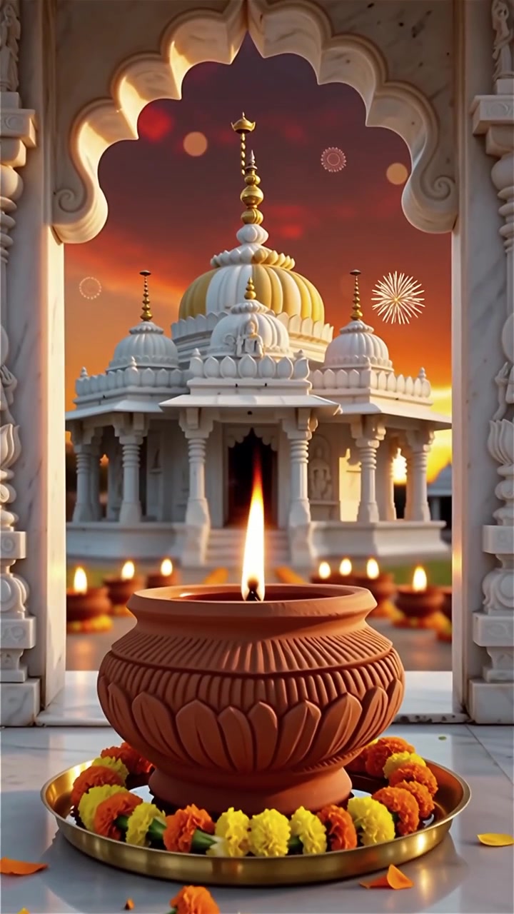 Sfondo del Festival Diwali con lanterne e decorazioni tradizionali Diyas.