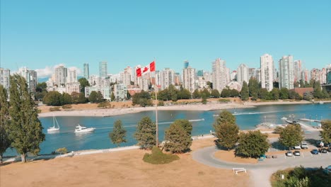 Downtown-Vancouver,-Pacific-ocean,-kitsilano-beach,-island,-mountain