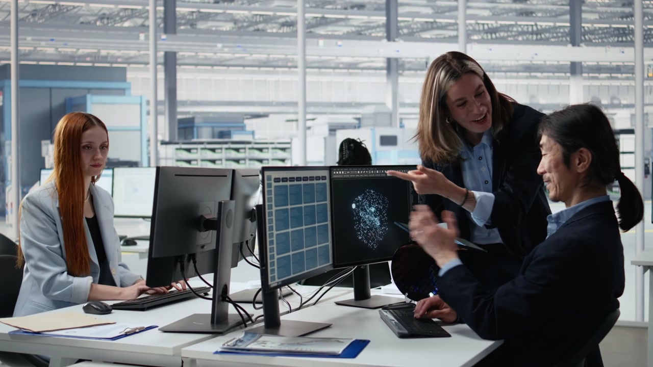 Engineering team doing semiconductors prototyping with artificial intelligence