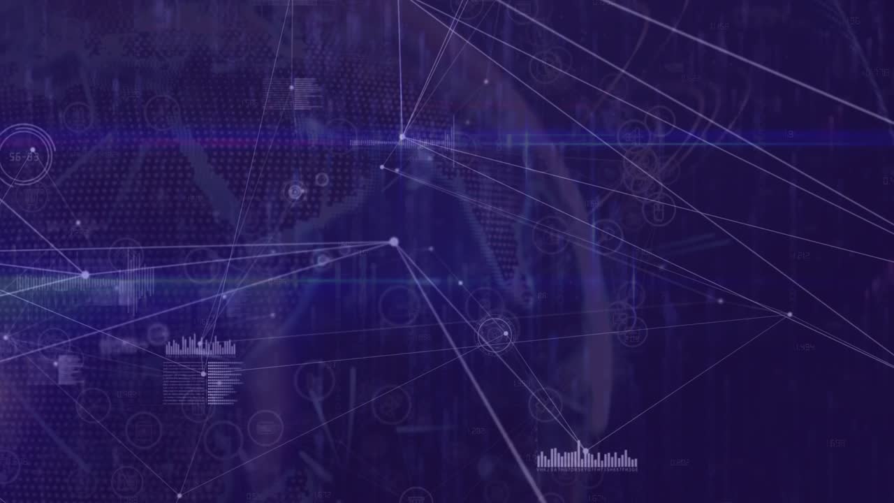 Network view starting with flare nodes pulsing and lines sweeping forming mesh showing data flow