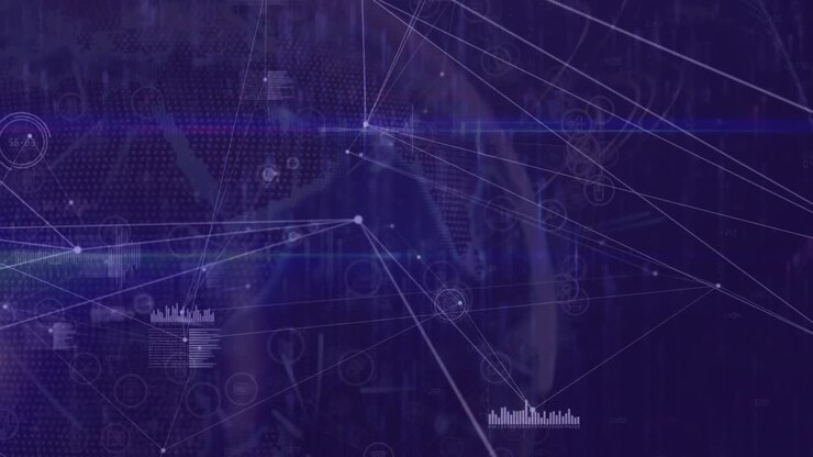 Network view starting with flare nodes pulsing and lines sweeping forming mesh showing data flow