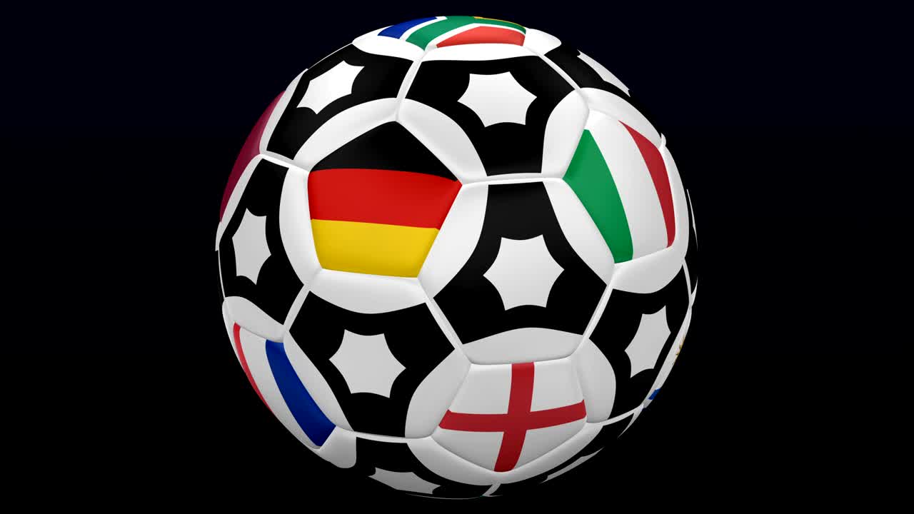 Soccer ball with flags turn around.