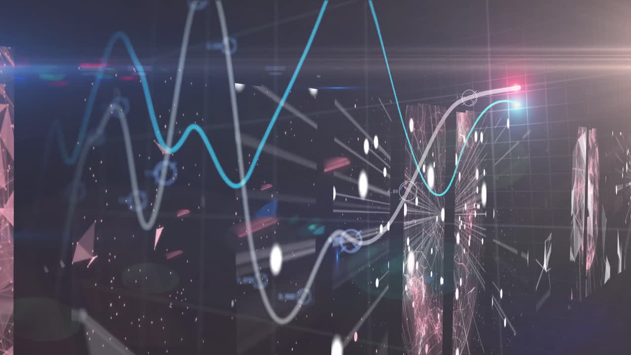 빛과 검은 바탕 위에 금융 그래프의 애니메이션