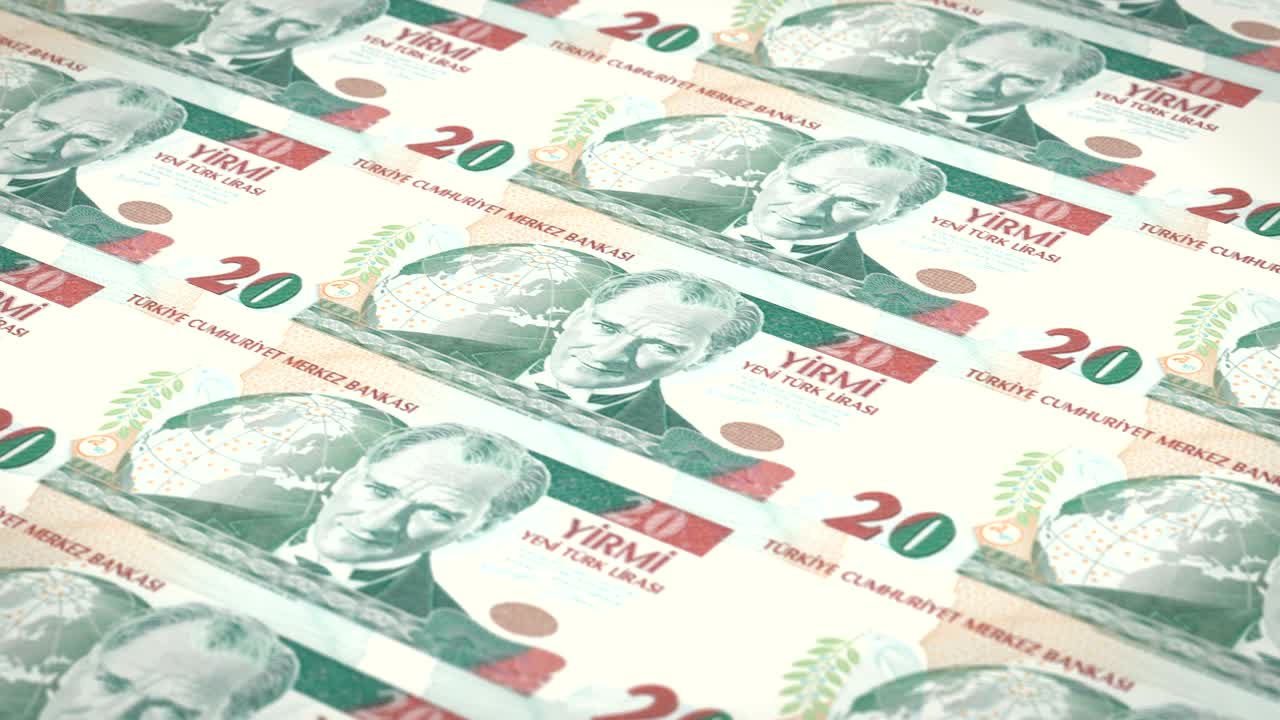 billetes de veinte liras turcas de turquía, dinero en efectivo, bucle
