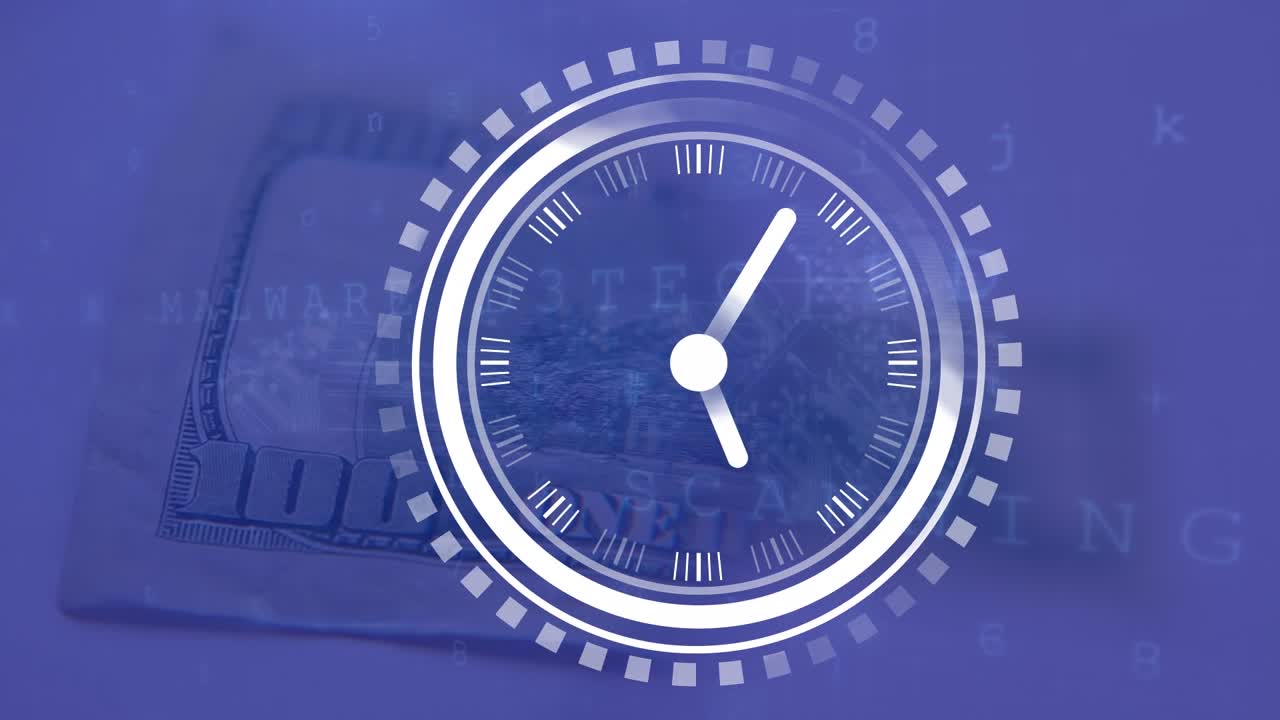 Animation of clock moving over banknotes